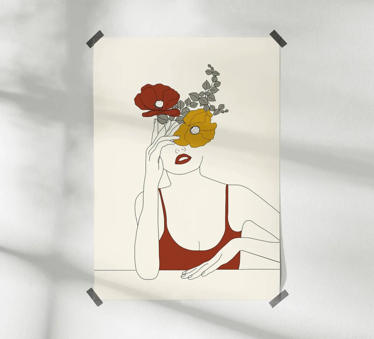 Colorful Thoughts Minimal Line Art Woman with Flowers II poster con telaio in plastica da Nadjaa