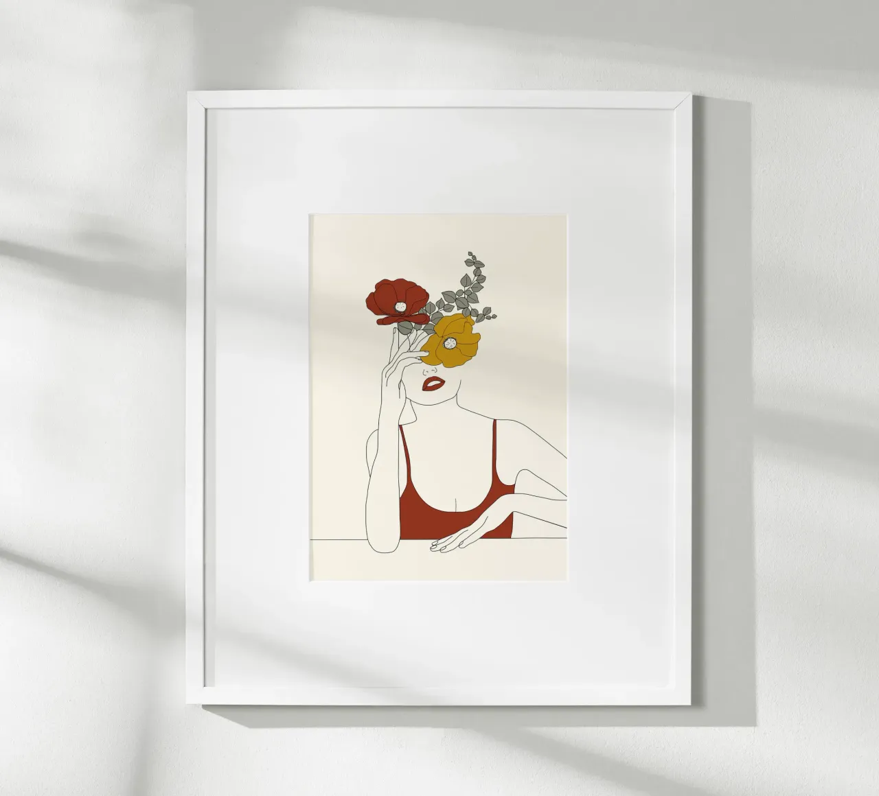 Colorful Thoughts Minimal Line Art Woman with Flowers II poster con telaio in plastica da Nadjaa