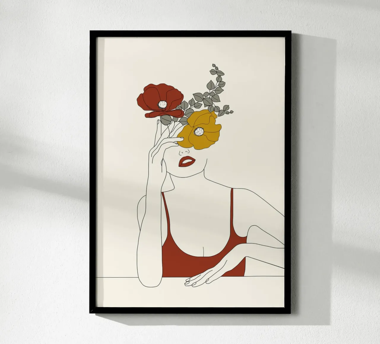 Colorful Thoughts Minimal Line Art Woman with Flowers II poster con telaio in plastica da Nadjaa