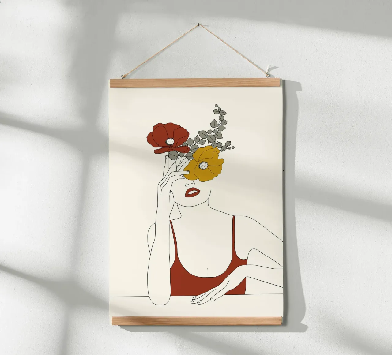 Colorful Thoughts Minimal Line Art Woman with Flowers II poster con telaio in plastica da Nadjaa