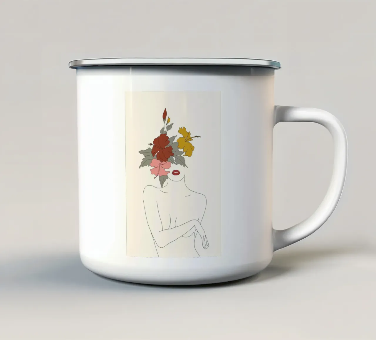 Colorful Thoughts Minimal Line Art Woman with Hibiscus tazza in smalto da Nadjaa