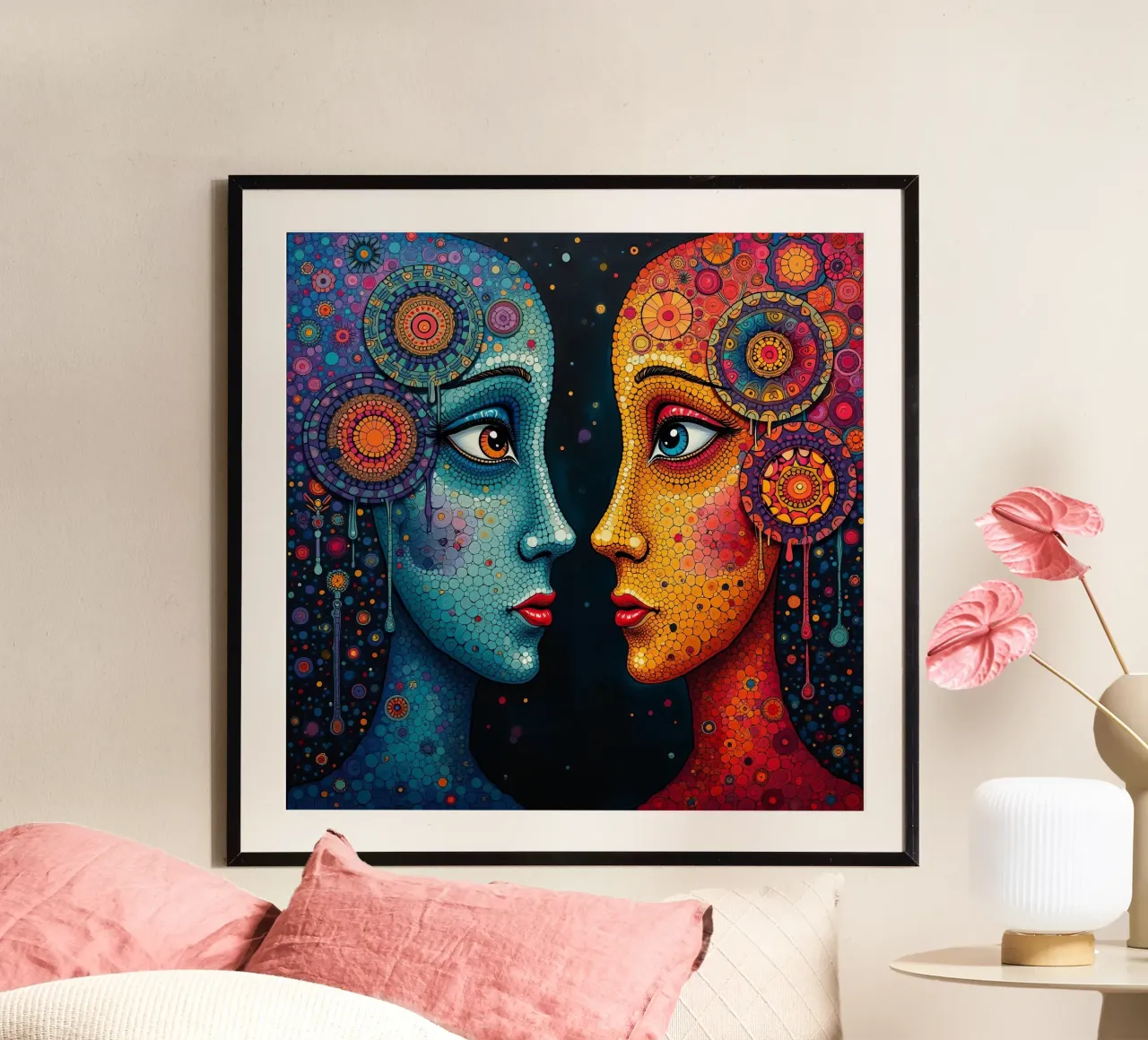 Spiegelbild_4_Stil Hundertwassser poster con telaio in legno da AI-Portraits by LK
