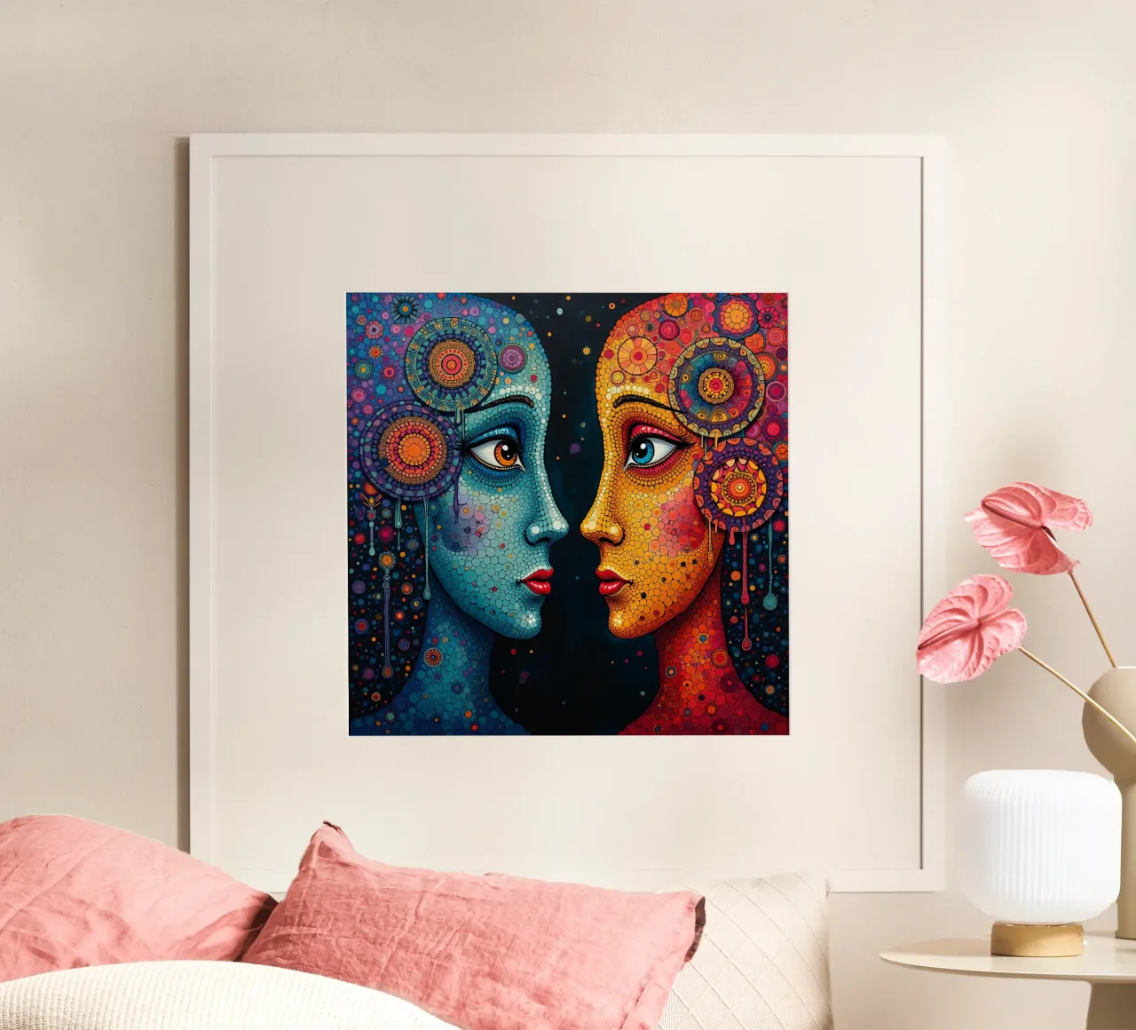 Spiegelbild_4_Stil Hundertwassser poster con telaio in legno da AI-Portraits by LK