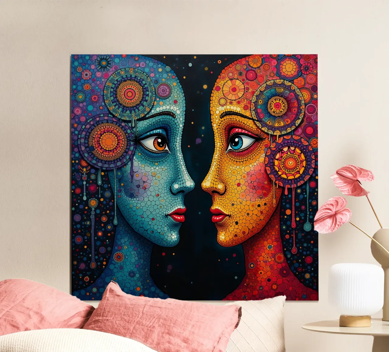 Spiegelbild_4_Stil Hundertwassser poster con telaio in legno da AI-Portraits by LK