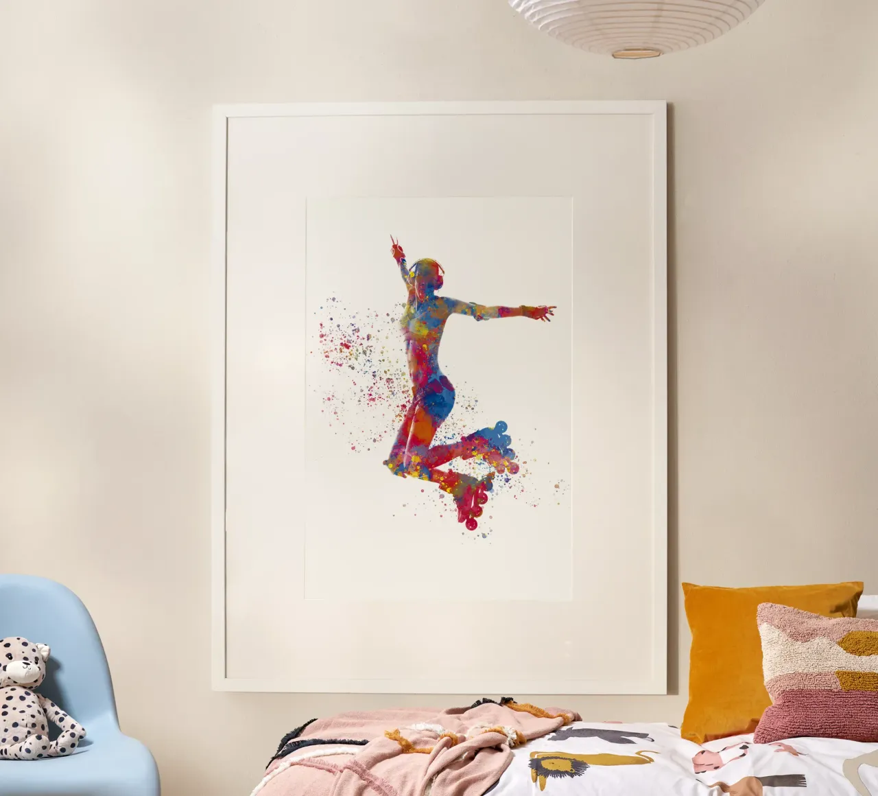Pattinatore ad acquerello poster con telaio in plastica da ⚽ Sports Pulse