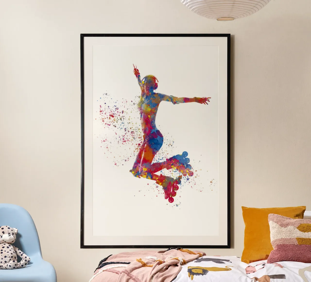Pattinatore ad acquerello poster con telaio in plastica da ⚽ Sports Pulse