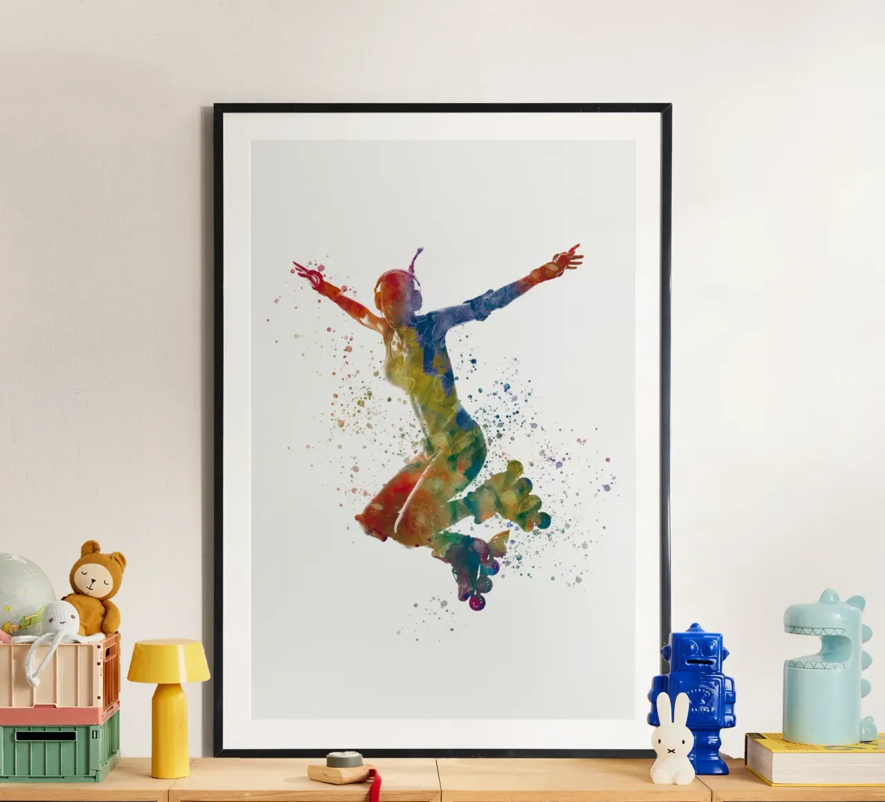 Pattinatore ad acquerello poster con telaio in plastica da ⚽ Sports Pulse