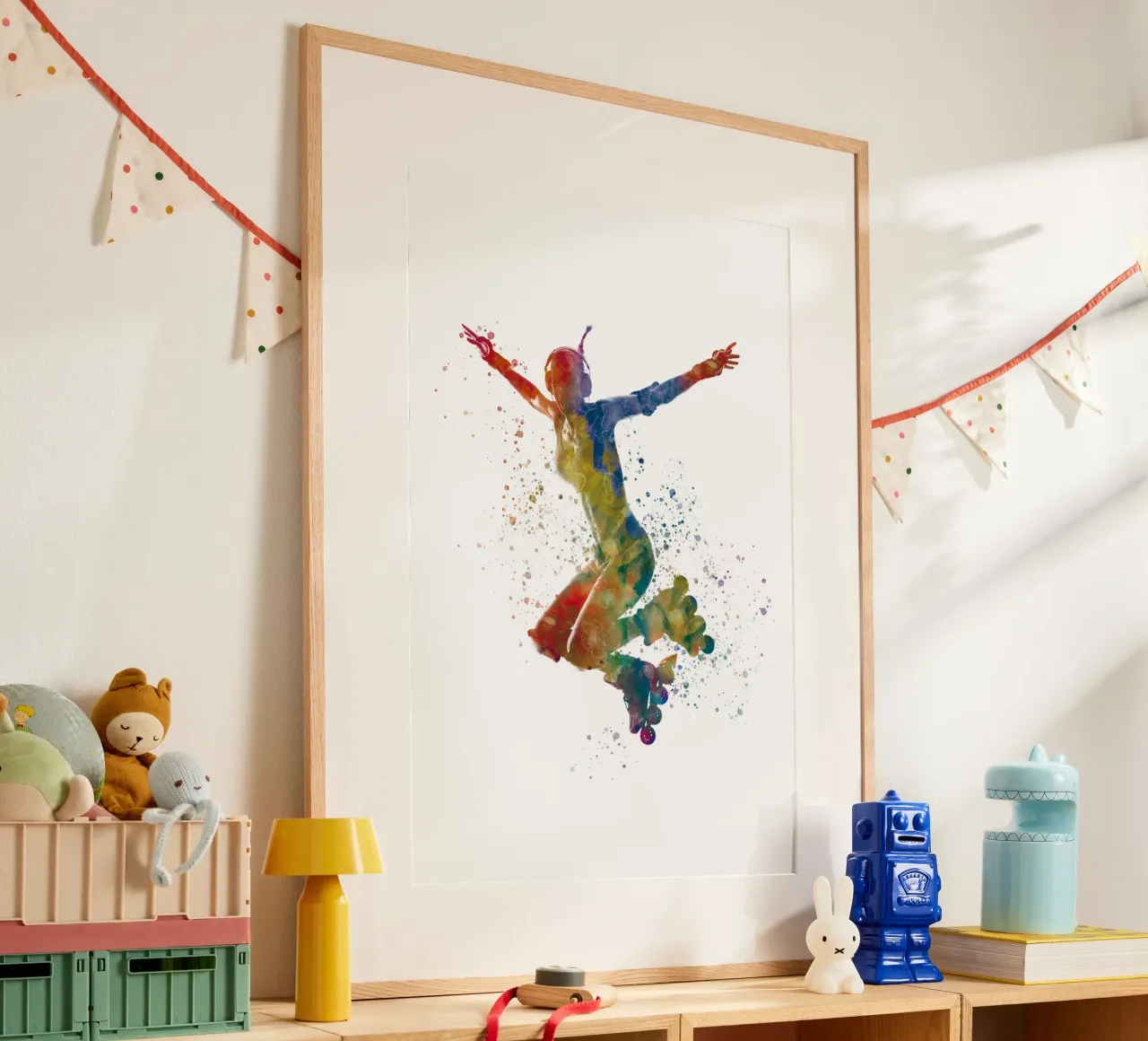 Pattinatore ad acquerello poster con telaio in plastica da ⚽ Sports Pulse