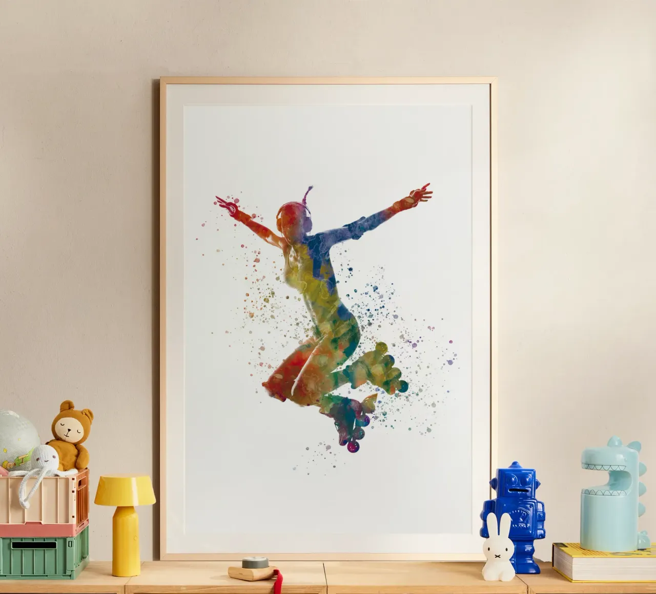 Pattinatore ad acquerello poster con telaio in plastica da ⚽ Sports Pulse