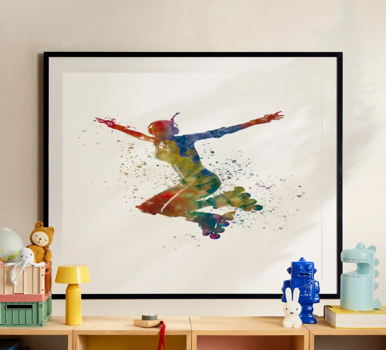 Pattinatore ad acquerello poster con telaio in plastica da ⚽ Sports Pulse