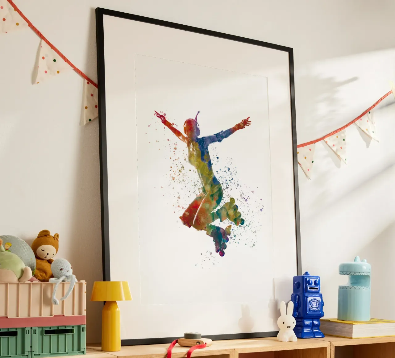 Pattinatore ad acquerello poster con telaio in plastica da ⚽ Sports Pulse
