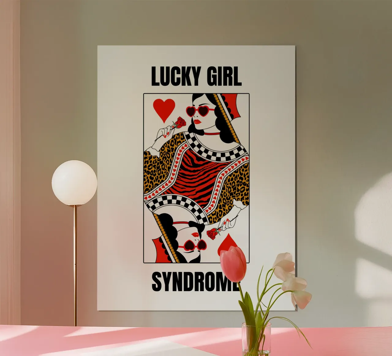 Personalizzare la sindrome della ragazza fortunata - Regina di cuori poster con telaio in plastica da Asha Designs
