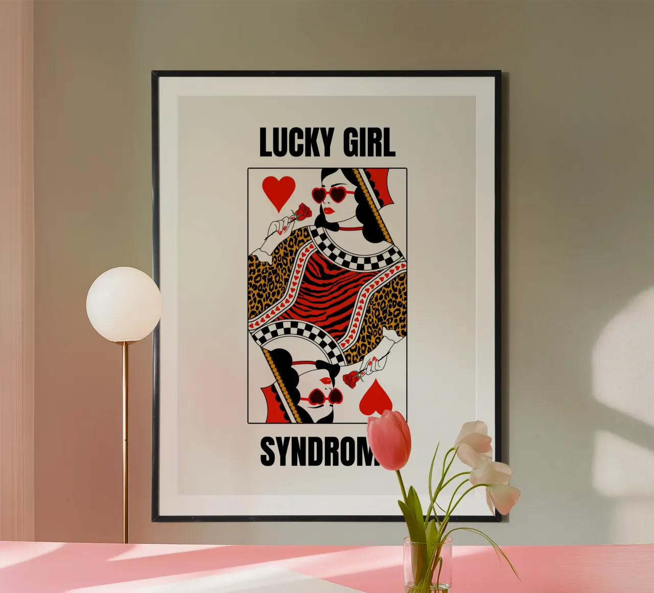 Personalizzare la sindrome della ragazza fortunata - Regina di cuori poster con telaio in plastica da Asha Designs