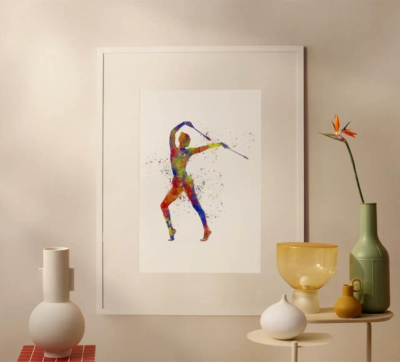 Ginnastica ritmica in acquerello poster con telaio in legno da ⚽ Sports Pulse