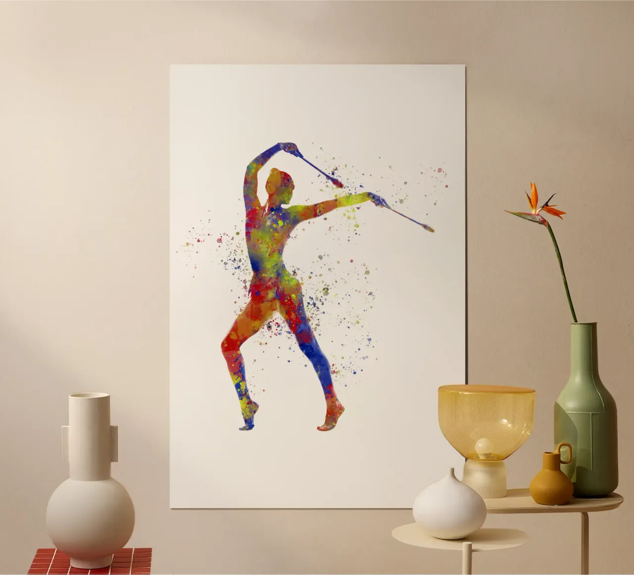 Ginnastica ritmica in acquerello poster con telaio in legno da ⚽ Sports Pulse