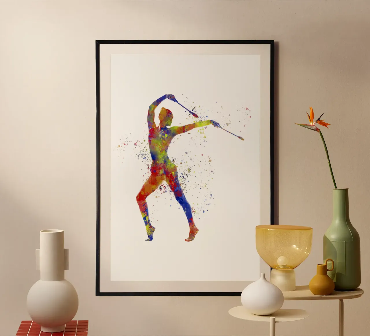 Ginnastica ritmica in acquerello poster con telaio in legno da ⚽ Sports Pulse