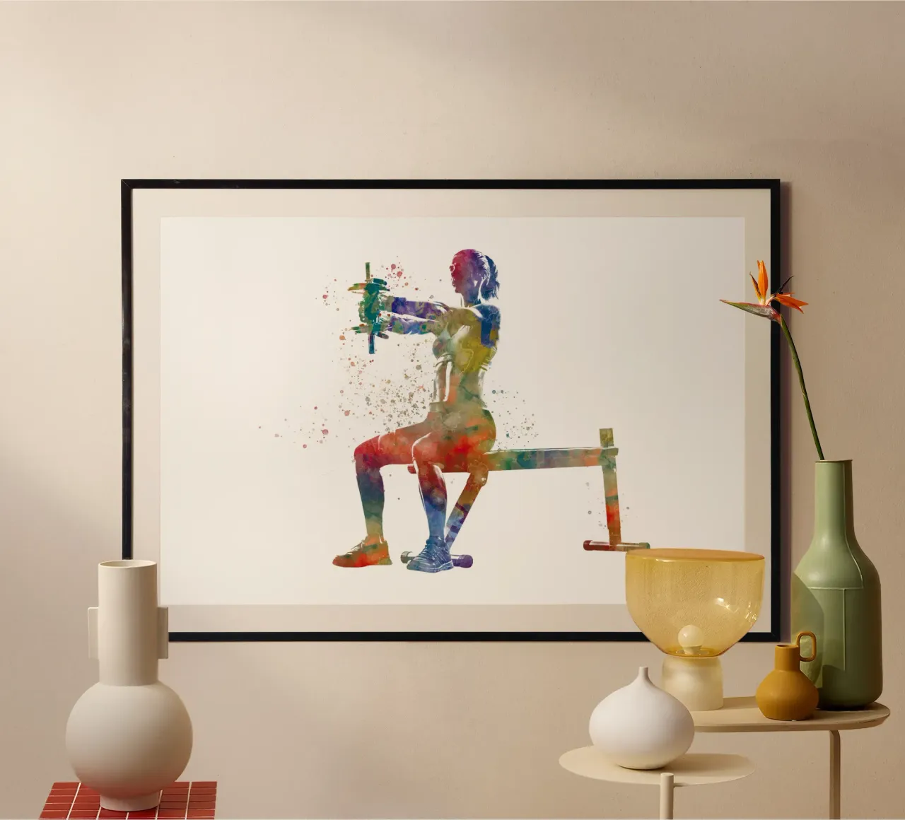 Esercizio di fitness con l'acquerello poster con telaio in plastica da ⚽ Sports Pulse