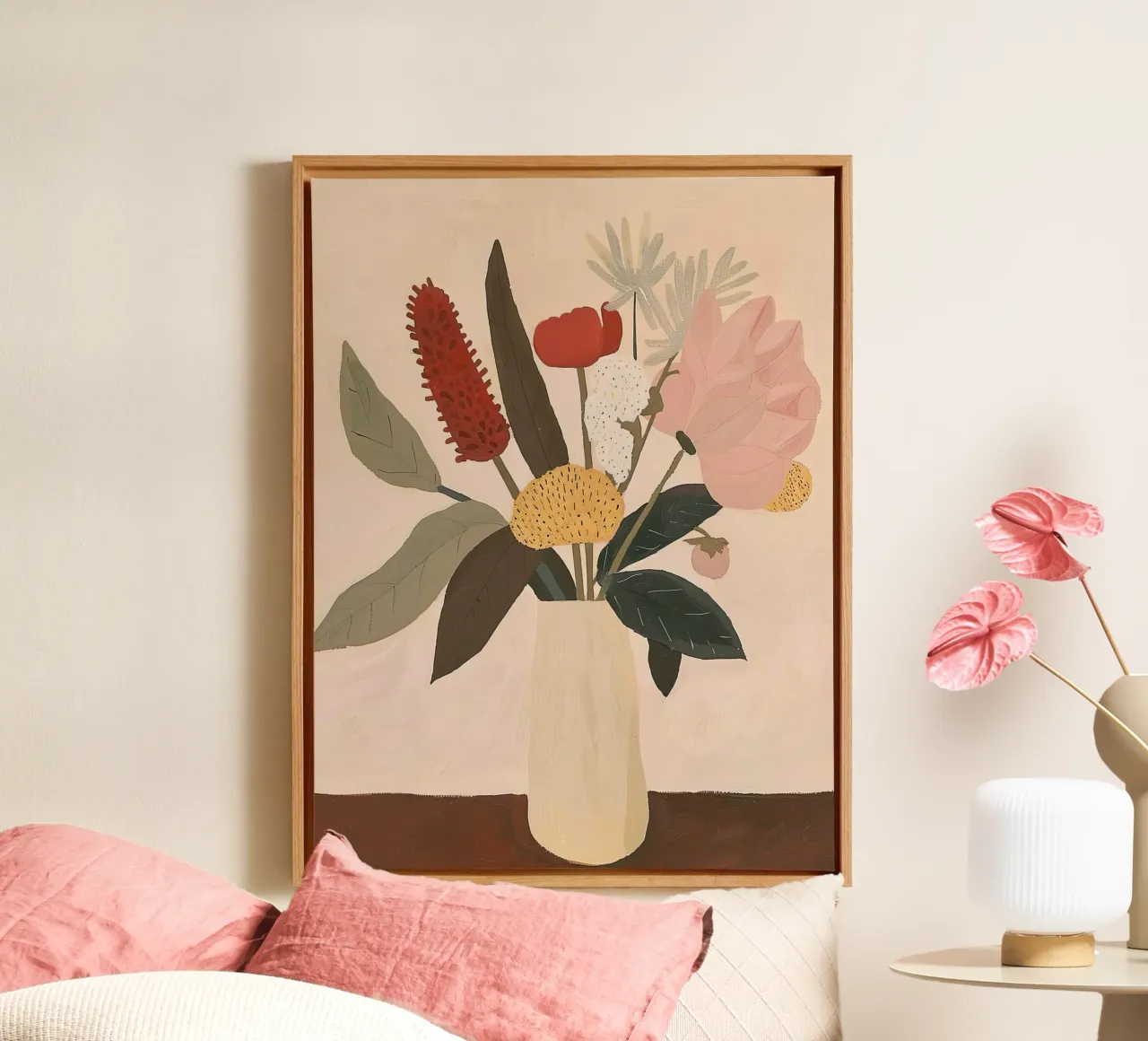 Zachte bloemenstudie canvas met Baklijst van DaarbyN