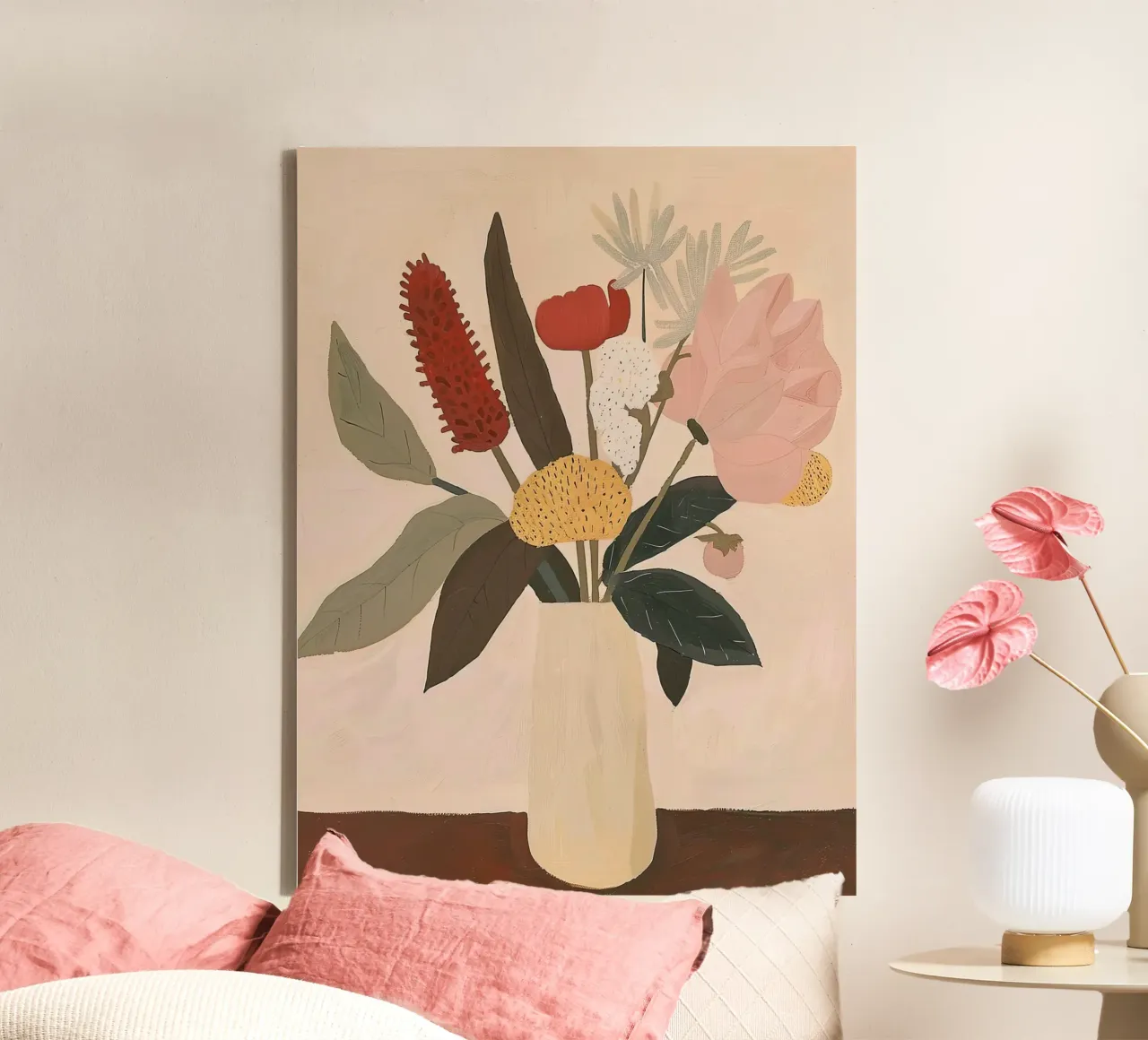 Zachte bloemenstudie canvas met Baklijst van DaarbyN