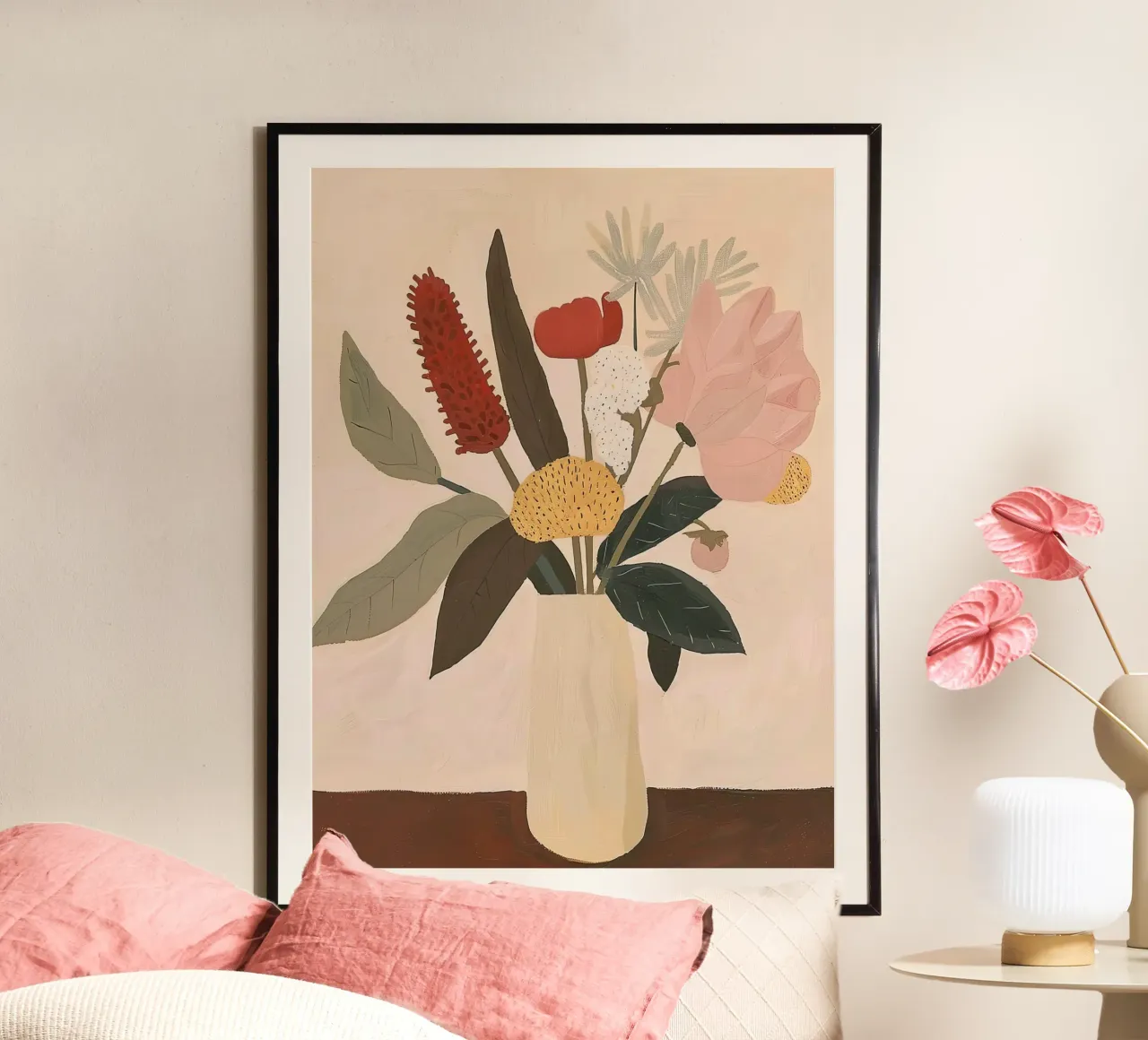 Zachte bloemenstudie poster met kunststof frame van DaarbyN