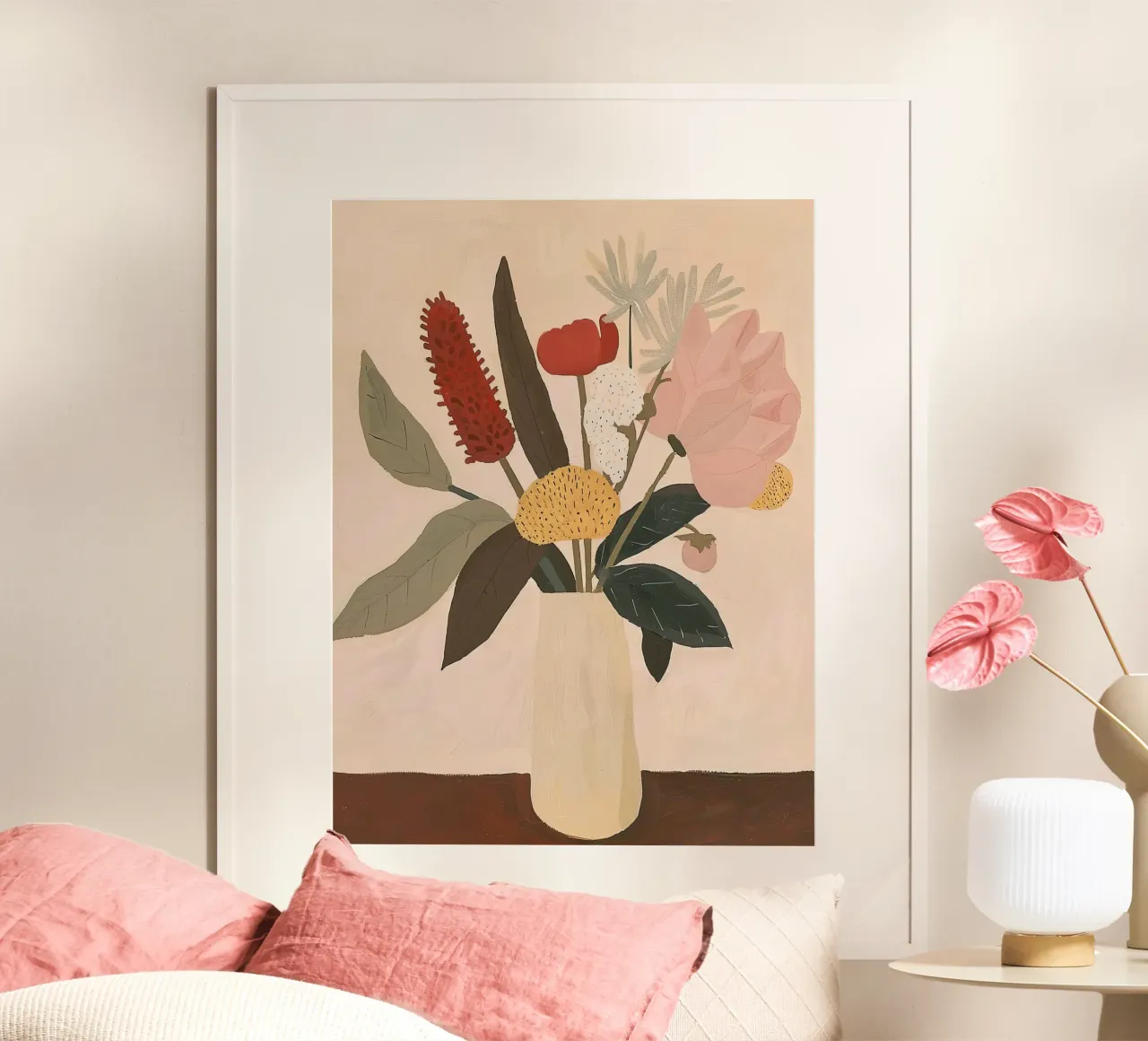 Zachte bloemenstudie poster met kunststof frame van DaarbyN