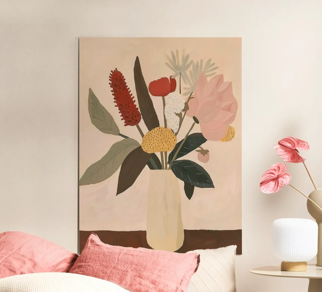 Zachte bloemenstudie poster met kunststof frame van DaarbyN