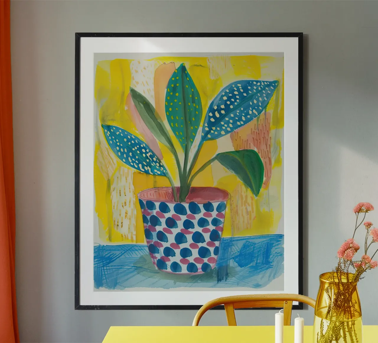Foglie gioiose poster con telaio in alluminio da DaarbyN