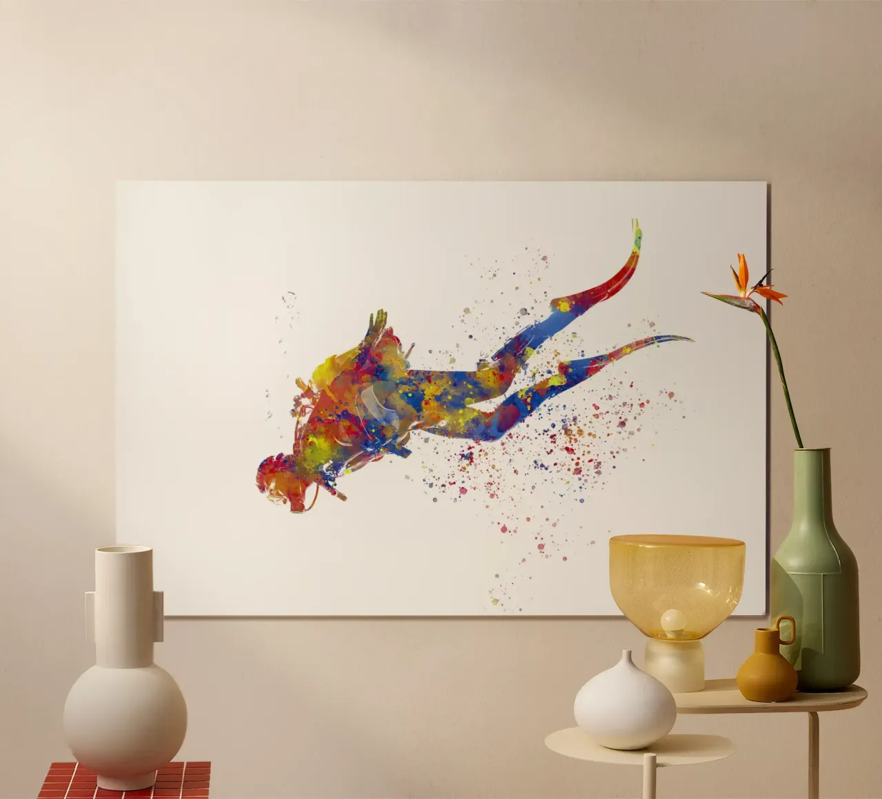 Tuffatore in acquerello poster con telaio in alluminio da ⚽ Sports Pulse