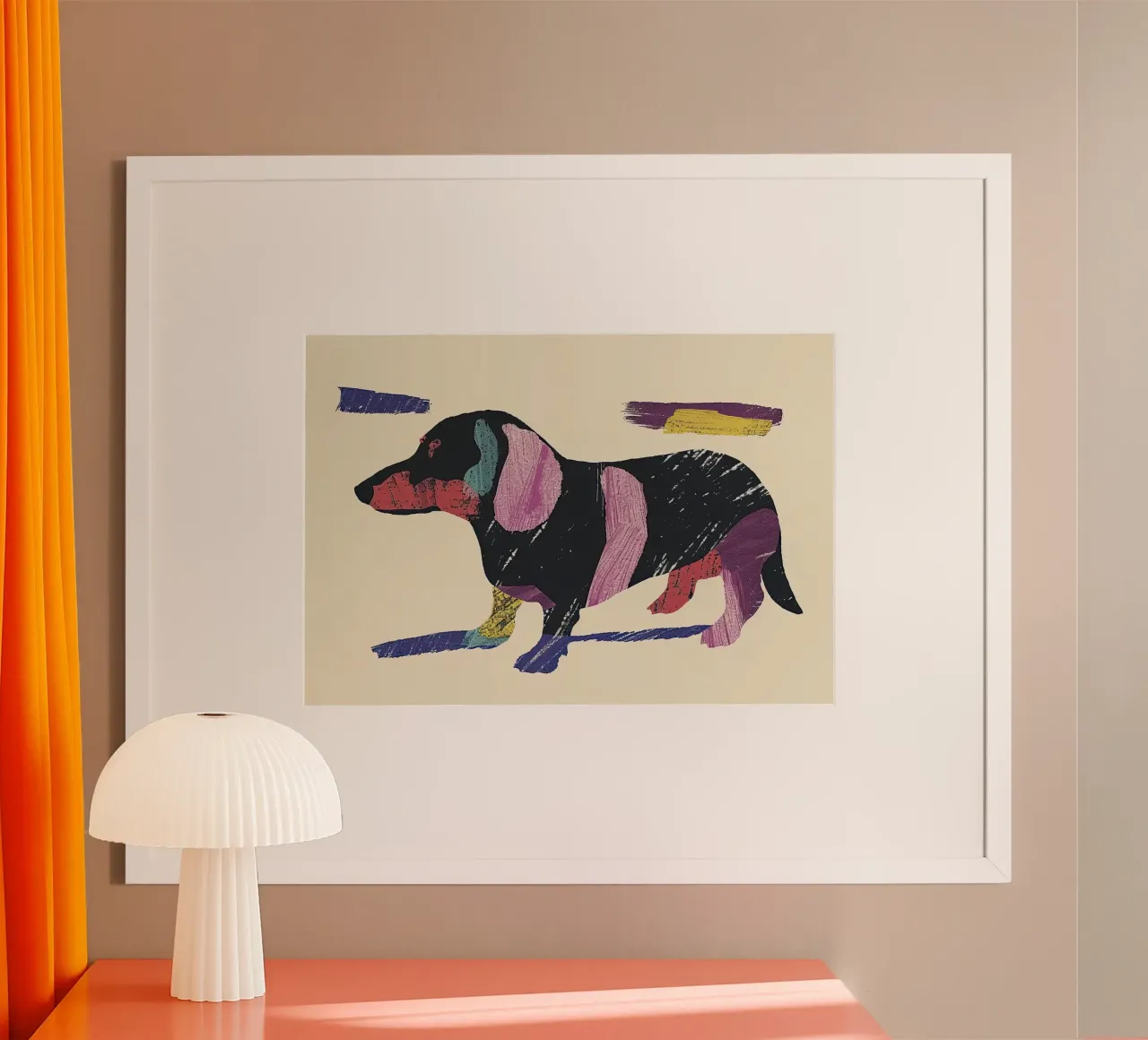 Colour Block Dachshund Poster mit Holzrahmen von DaarbyN