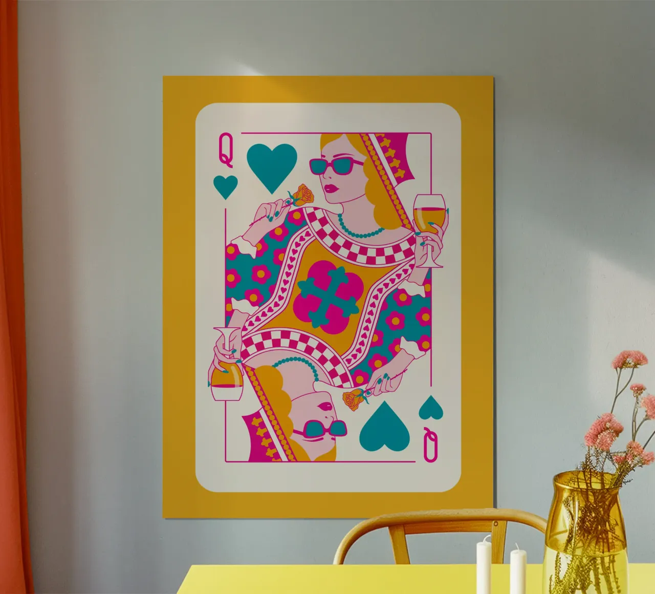 Regina di cuori - Arancione Magenta Blu poster con telaio in plastica da Asha Designs
