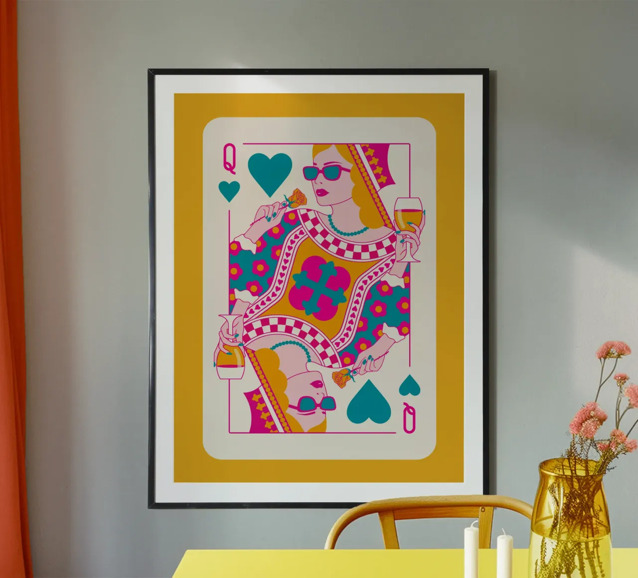 Regina di cuori - Arancione Magenta Blu poster con telaio in plastica da Asha Designs