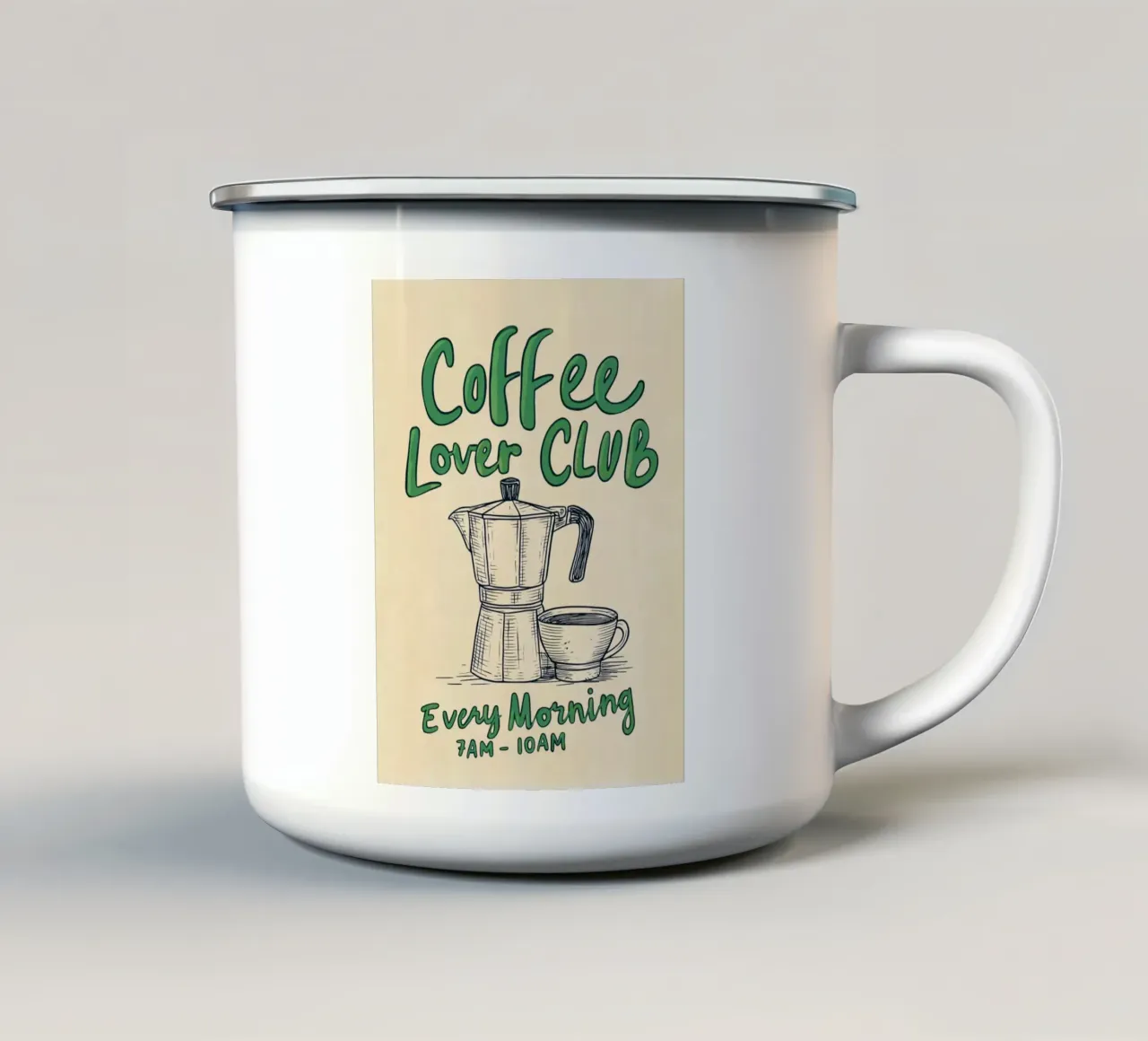 Caffè ogni mattina, verde tazza in smalto da Carinaprint