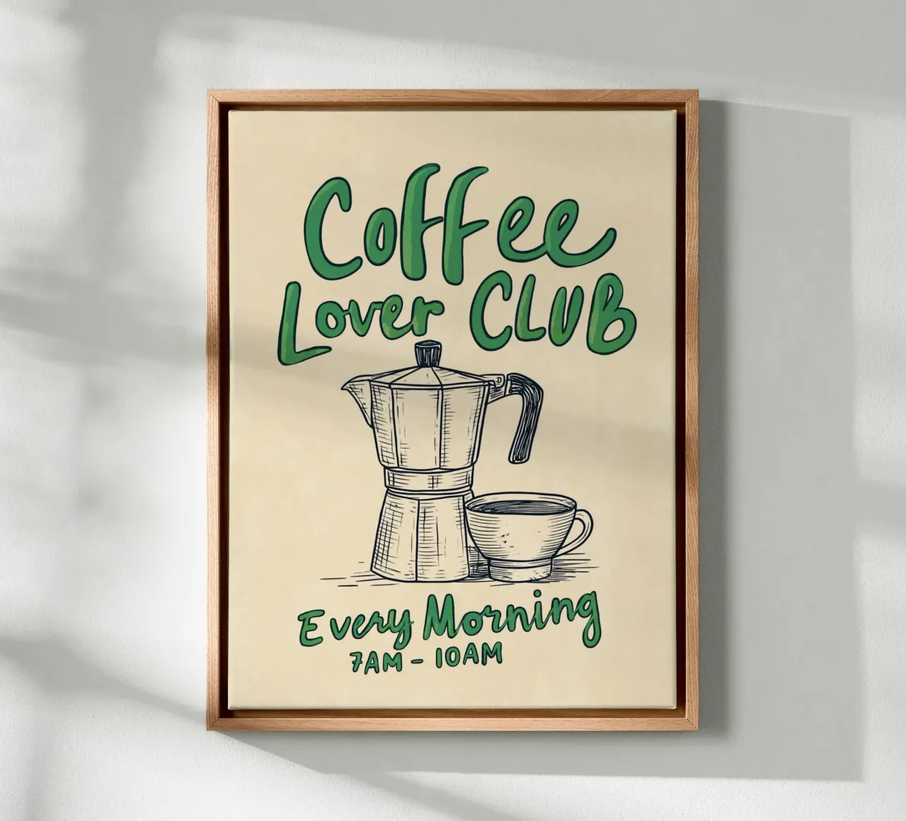 Caffè ogni mattina, verde tela con Cornice a cassetta da Carinaprint