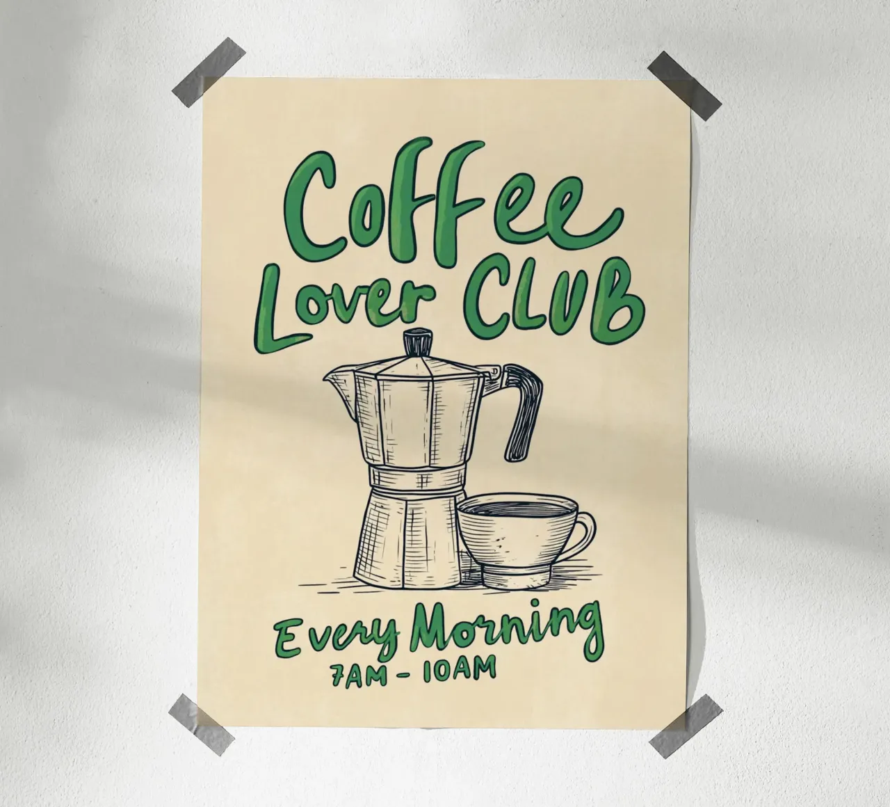 Caffè ogni mattina, verde poster da Carinaprint