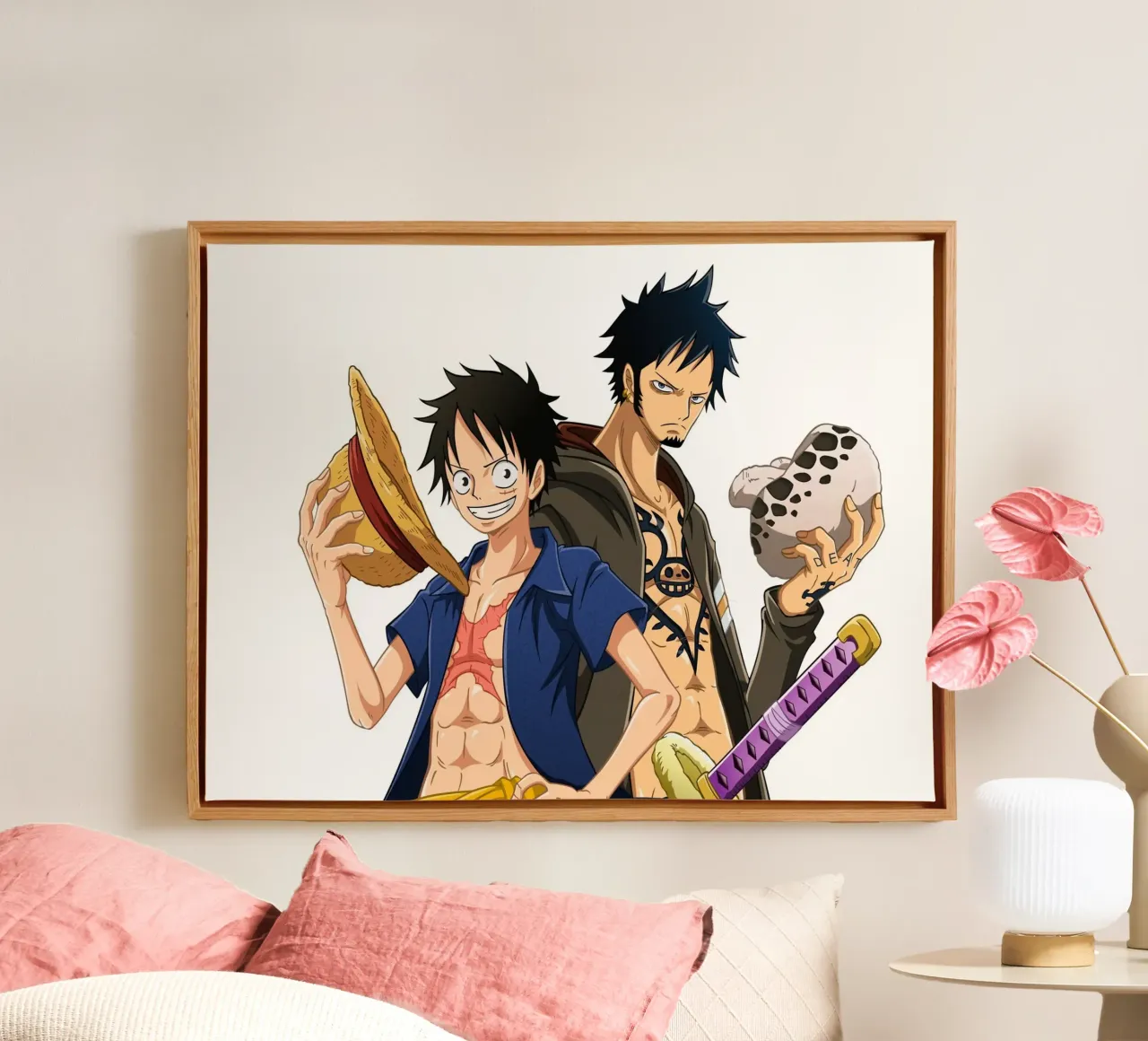Monkey D Luffy and Trafaglar d law tela con Cornice a cassetta da Musadad Shop