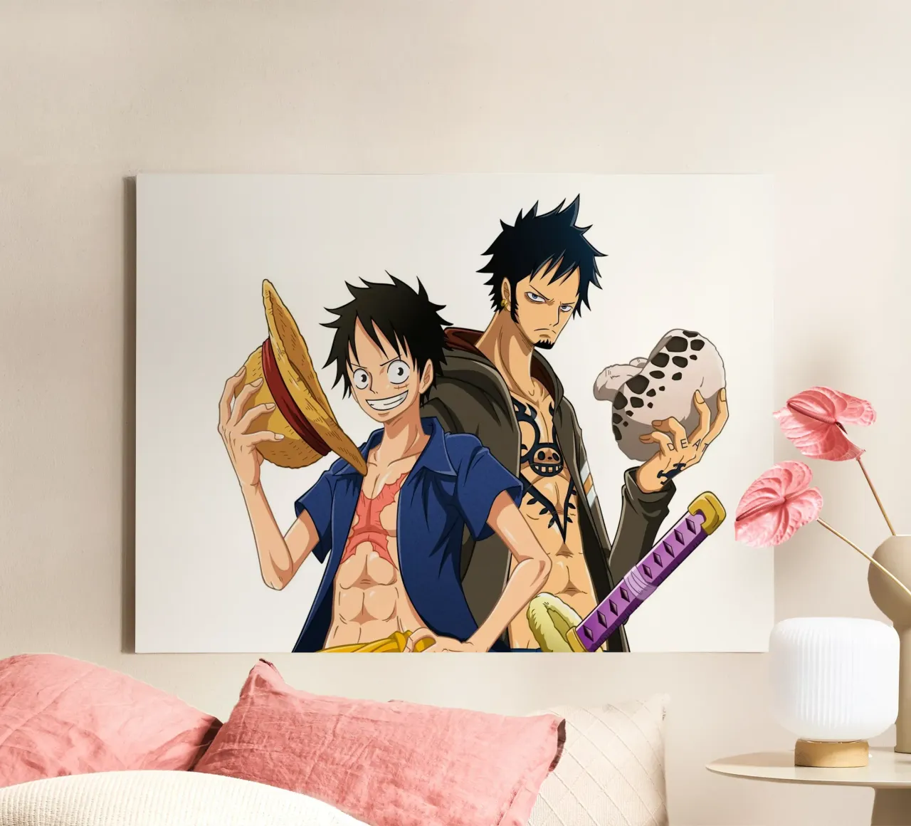 Monkey D Luffy and Trafaglar d law tela con Cornice a cassetta da Musadad Shop