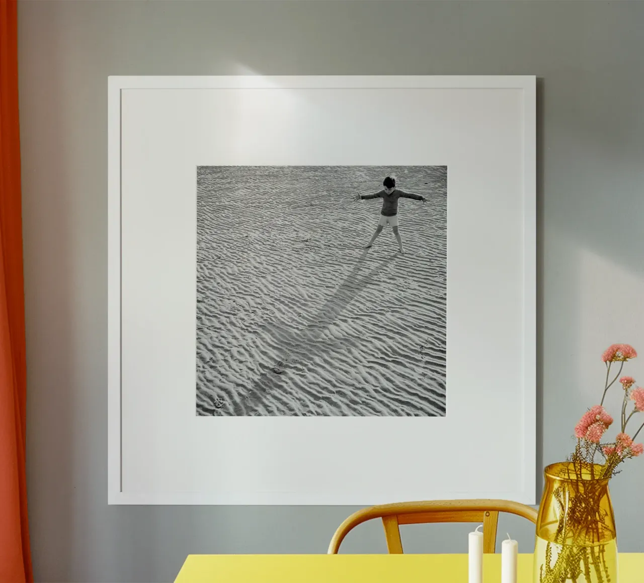 Little Boy and Shadow on Beach, Black and White Old Photo poster da Vibrant Vintage Prints