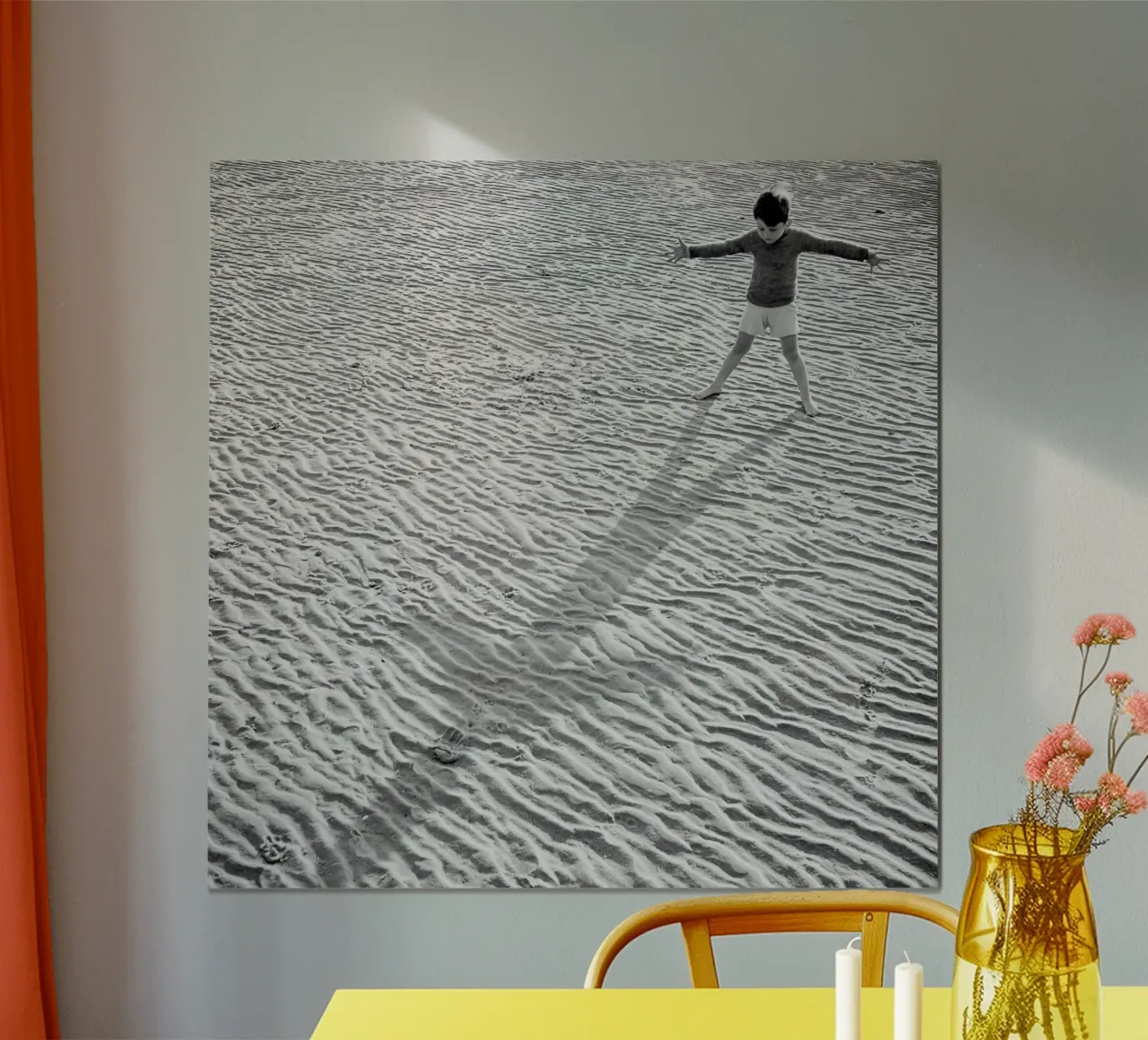 Little Boy and Shadow on Beach, Black and White Old Photo poster da Vibrant Vintage Prints