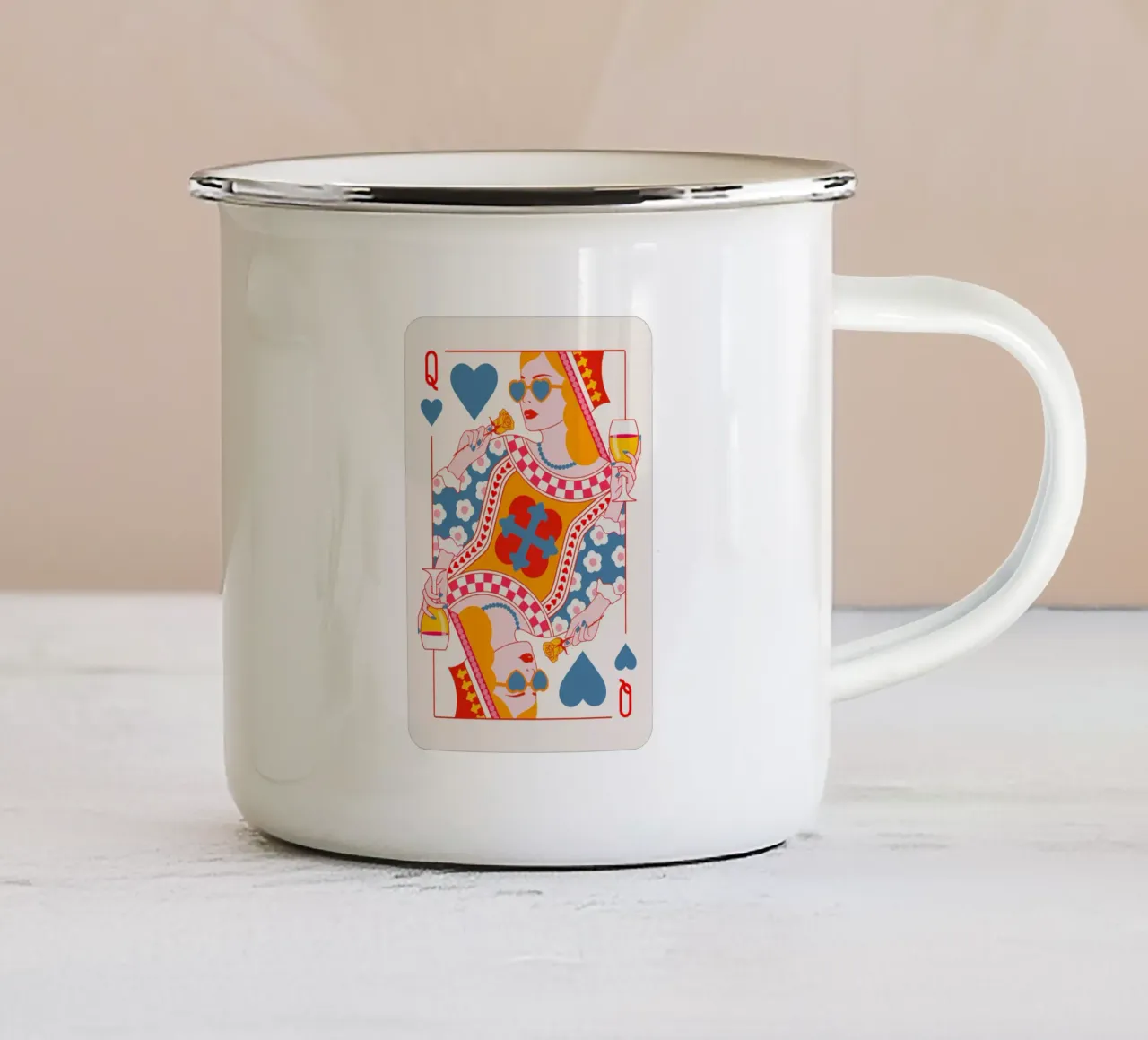 Regina di cuori - Arancione Rosso Blu Rosa tazza in smalto da Asha Designs