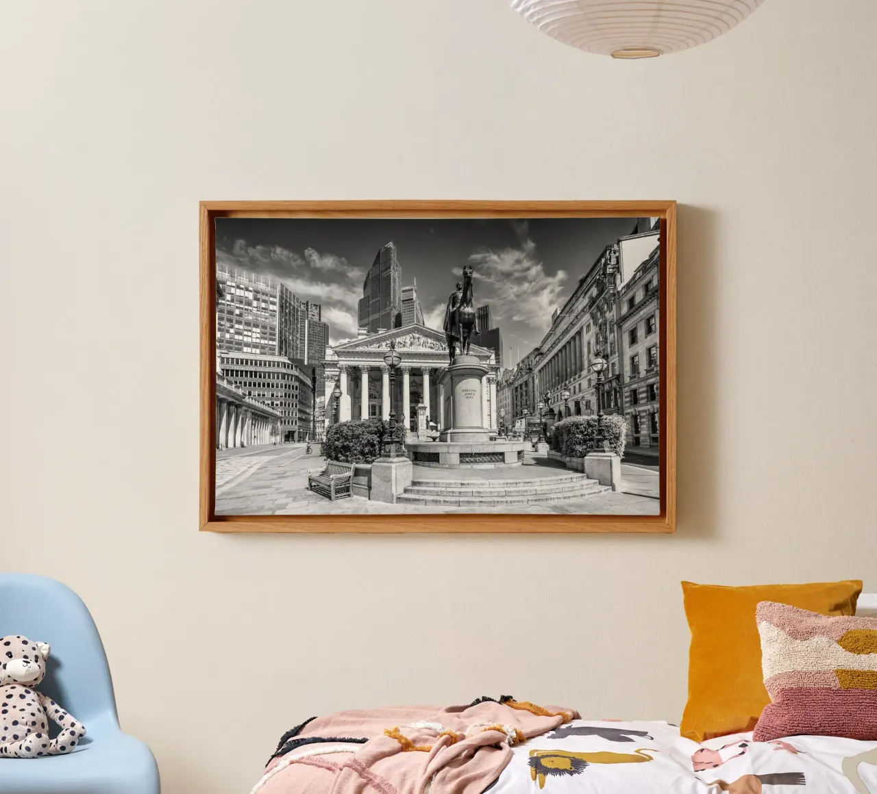 LONDON Tradition in the shadow of the skyscrapers - monochrome canvas with Floater frame by Melanie Viola