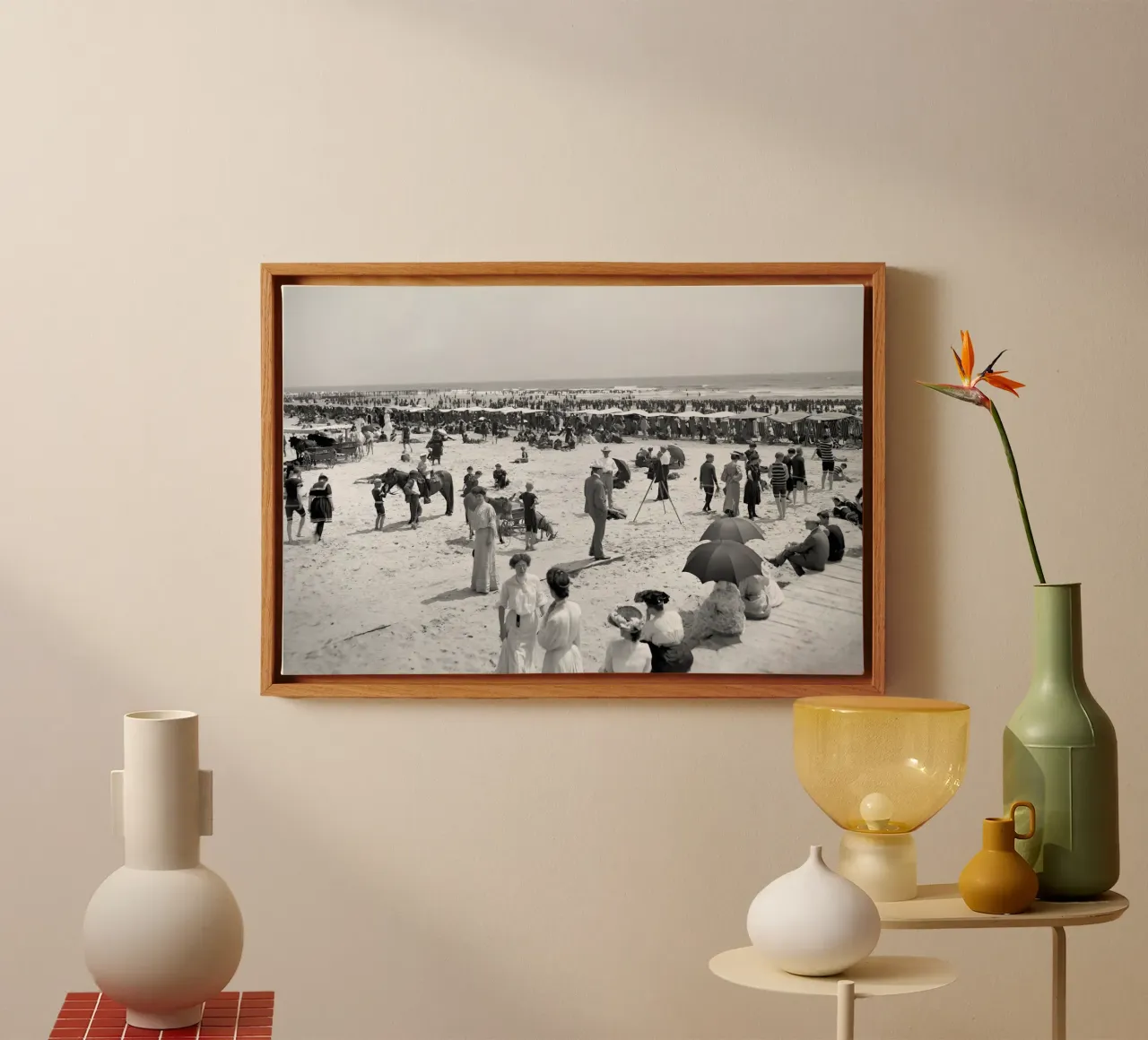 Plage victorienne, photo ancienne en noir et blanc toile avec Caisse américaine de Vibrant Vintage Prints