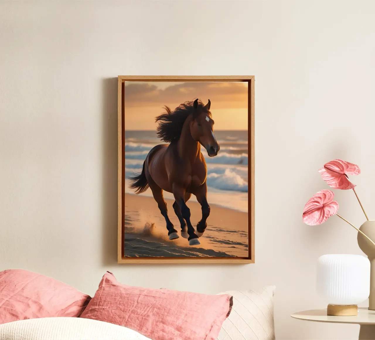 Pferd am Strand tela con Cornice a cassetta da Poster Dreams