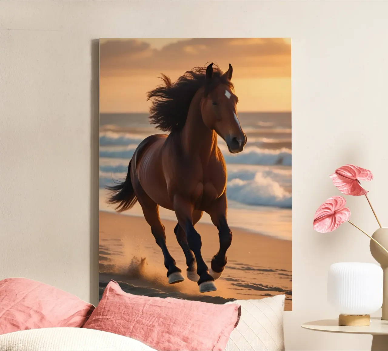 Pferd am Strand tela con Cornice a cassetta da Poster Dreams