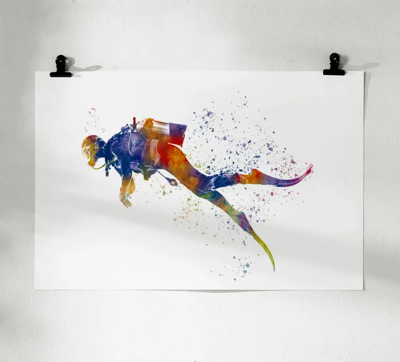 Tuffatore in acquerello poster con telaio in alluminio da ⚽ Sports Pulse