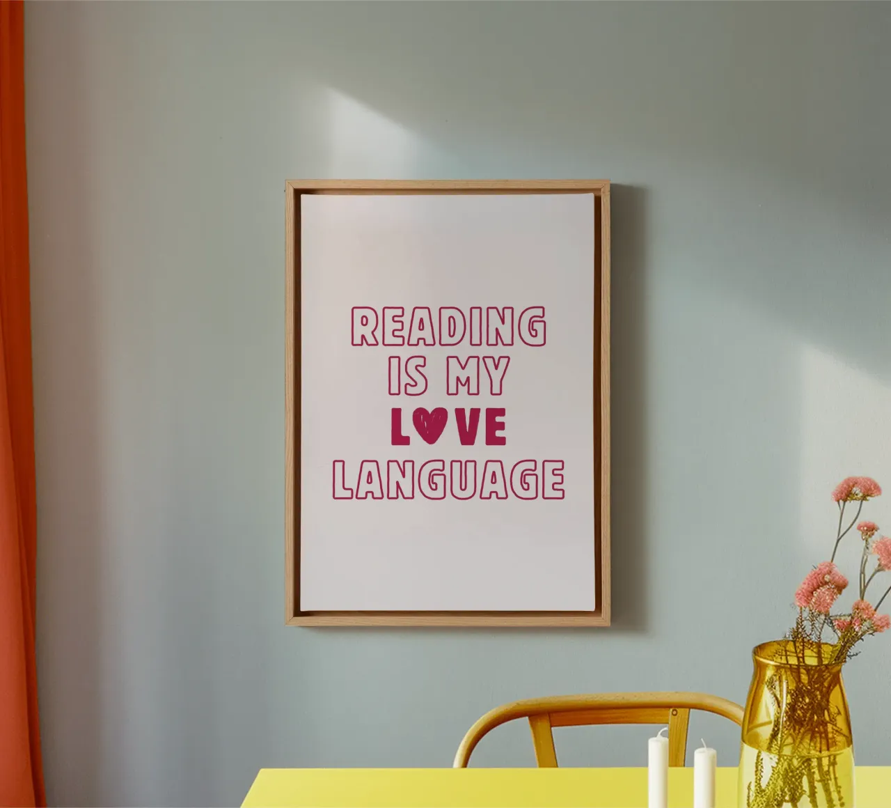 "Affiche moderne "La lecture est ma langue d'amour toile avec Caisse américaine de vintagepod