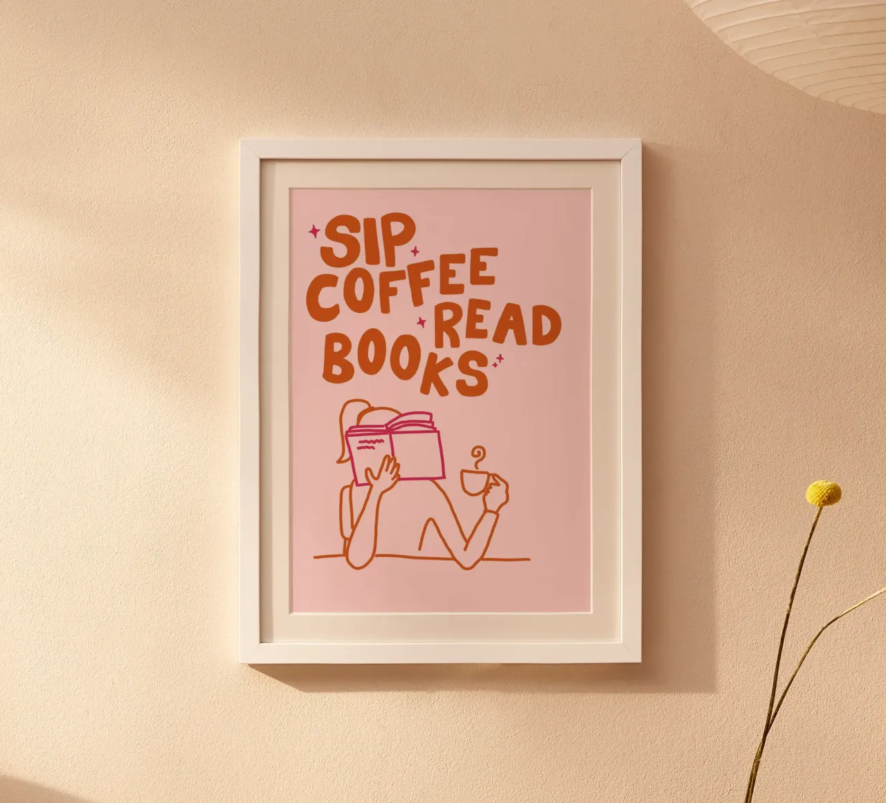 Affiche minimaliste "Sip Coffee Read Books" (siroter du café, lire des livres) poster avec cadre en aluminium de vintagepod