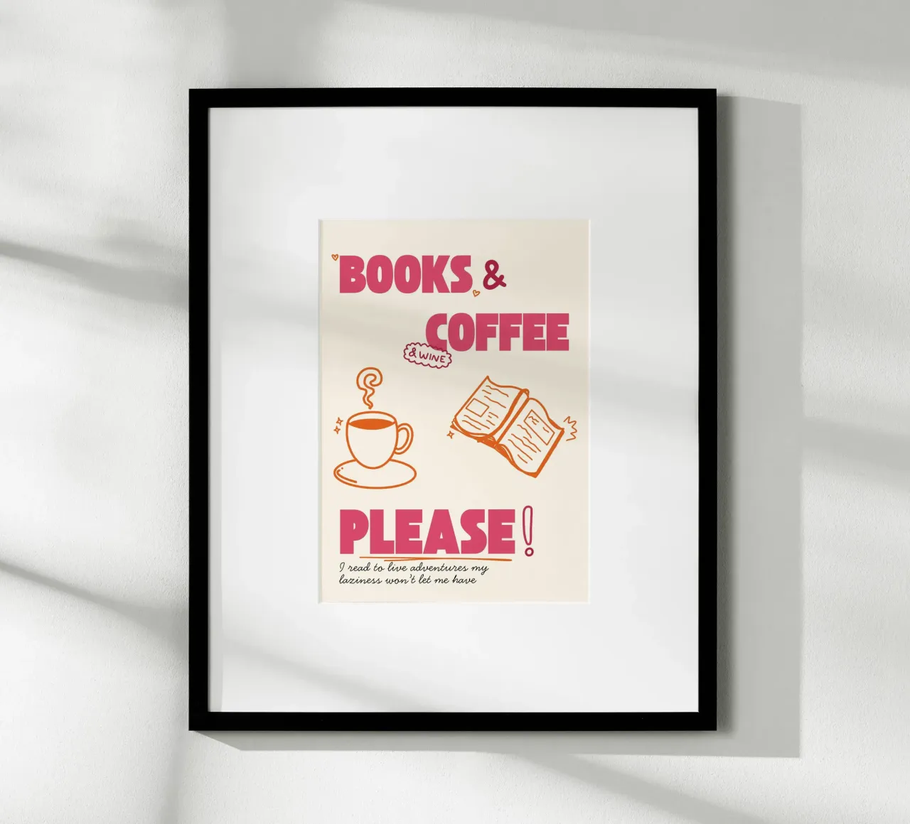 Poster estetico accogliente Libri, caffè e vino poster con telaio in legno da vintagepod