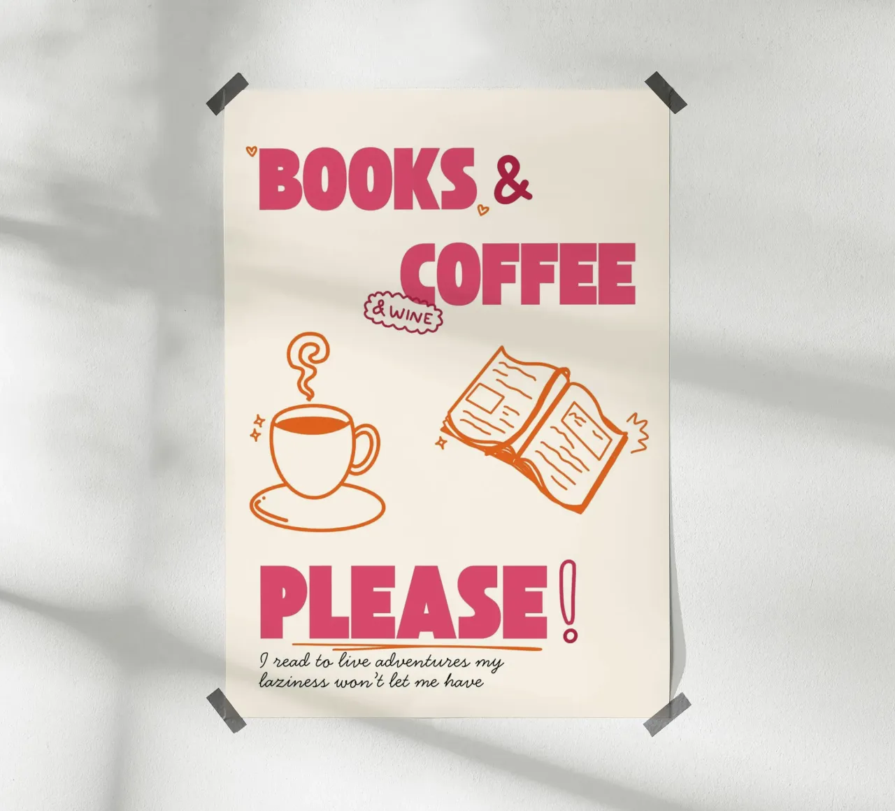 Poster estetico accogliente Libri, caffè e vino poster con telaio in legno da vintagepod