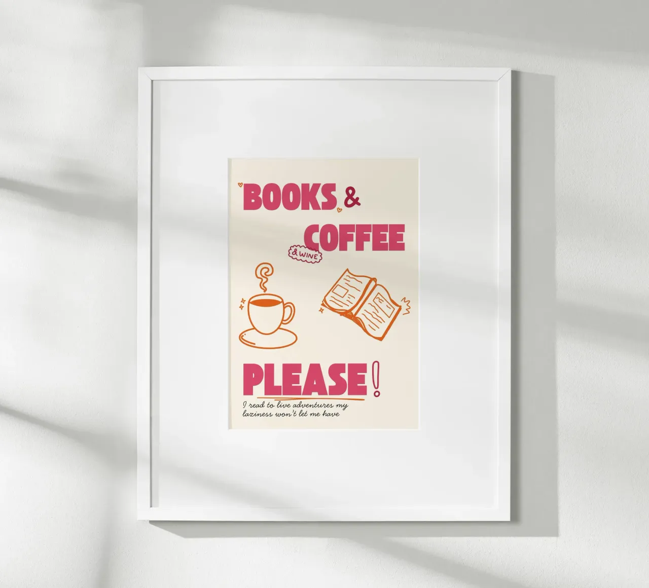 Poster estetico accogliente Libri, caffè e vino poster con telaio in legno da vintagepod