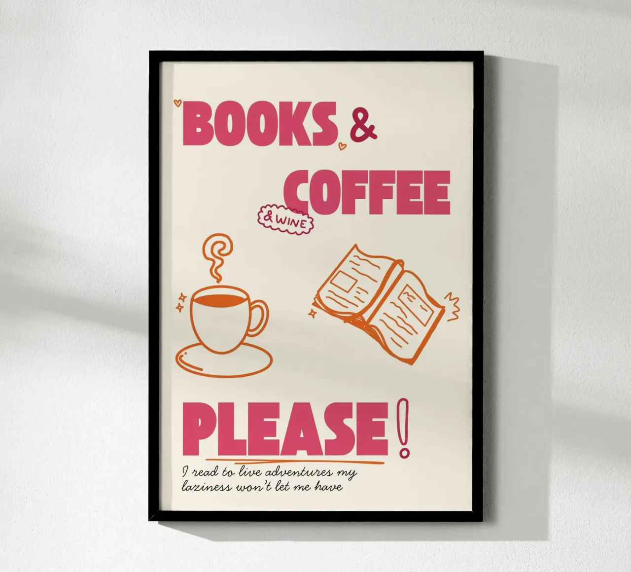 Poster estetico accogliente Libri, caffè e vino poster con telaio in legno da vintagepod